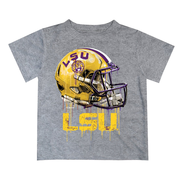 Louisiana State Tigers Original Dripping Football Helmet Heather Gray T-Shirt by Vive La Fete