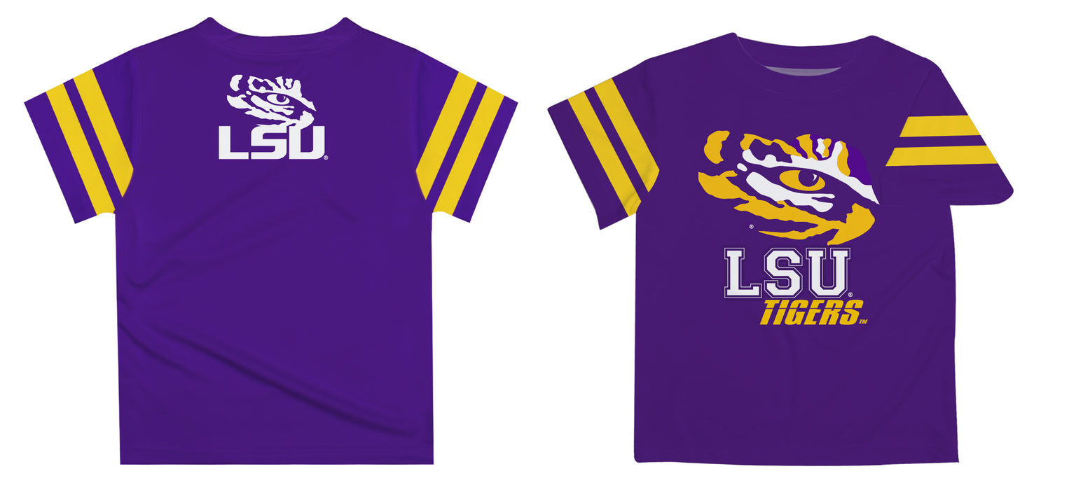 LSU Tigers Vive La Fete Boys Game Day Purple Short Sleeve Tee with Stripes on Sleeves