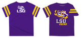 LSU Tigers Vive La Fete Boys Game Day Purple Short Sleeve Tee with Stripes on Sleeves