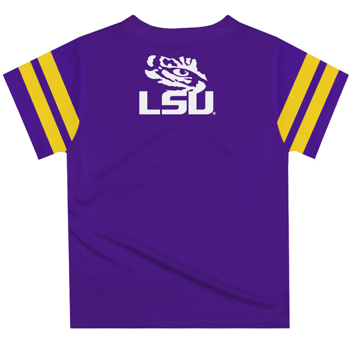 LSU Tigers Vive La Fete Boys Game Day Purple Short Sleeve Tee with Stripes on Sleeves
