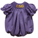 LSU Tigers Smocked Purple Gingham Short Sleeve Girls Bubble - Vive La Fête - Online Apparel Store