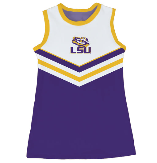 LSU Tigers Sleeveless Cheerleader A Line Dress White and Purple
