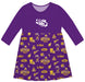 LSU Tigers Long Sleeve Solid Purple Repeat Print Hand Sketched Impressions Artwork on Skirt