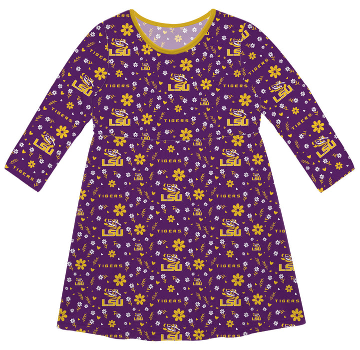 LSU Tigers Vive La Fete Girls Game Day Long Sleeve Purple Dress