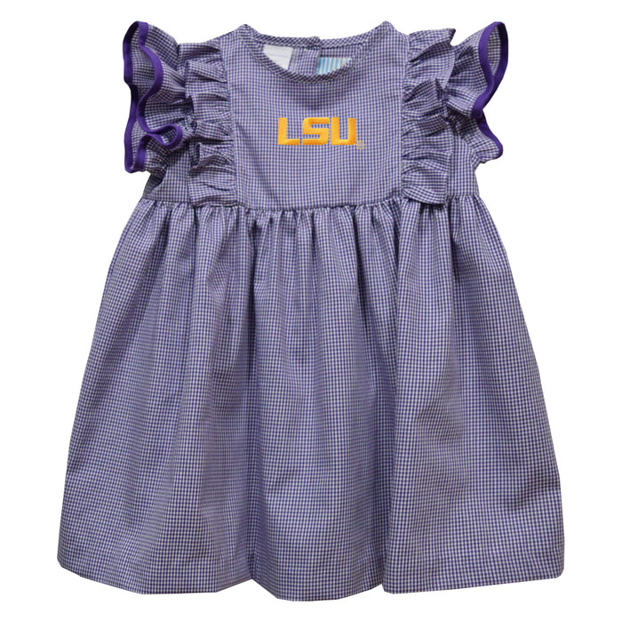 lsu dress for women LSU Tigers Embroidered Purple Gingham Girls Ruffle Dress — Vive La Fête