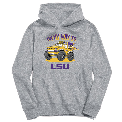 LSU Tigers On My Way Monster Truck Heather Grey Cotton Youth Hoodie
