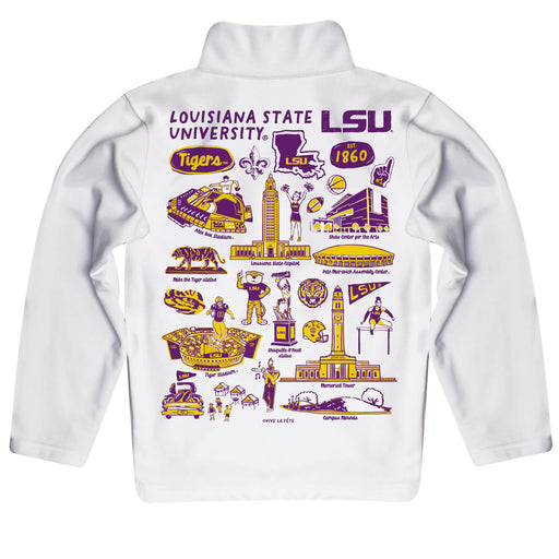 LSU Tigers Hand Sketched Vive La Fete Impressions Artwork  White Boys Quarter Zip Pullover V1 - Vive La Fête - Online Apparel Store
