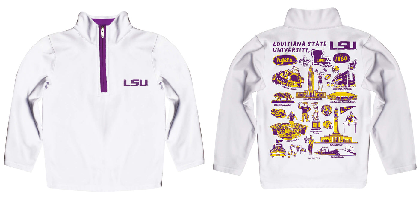 LSU Tigers Hand Sketched Vive La Fete Impressions Artwork  White Boys Quarter Zip Pullover V1 - Vive La Fête - Online Apparel Store
