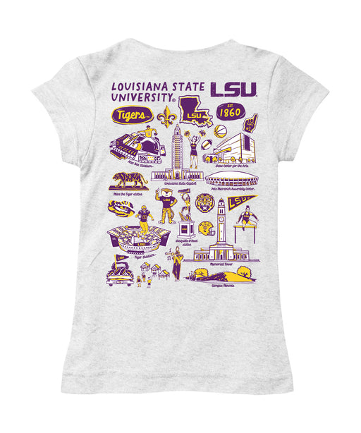 LSU Tigers Hand Sketched Vive La Fete Impressions Artwork White Girls Cotton Short Sleeve Tee - Vive La Fête - Online Apparel Store