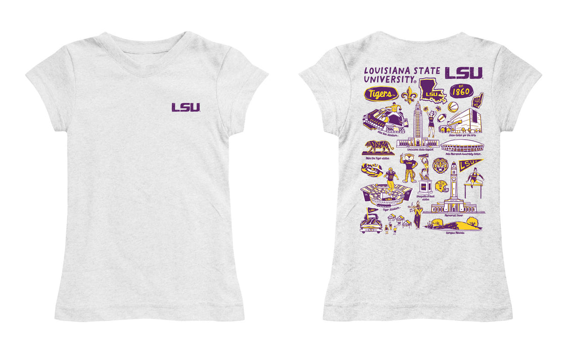 LSU Tigers Hand Sketched Vive La Fete Impressions Artwork White Girls Cotton Short Sleeve Tee - Vive La Fête - Online Apparel Store