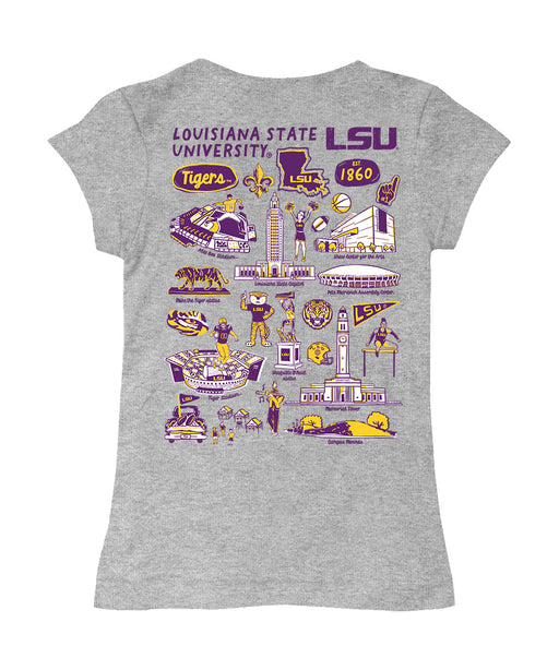 LSU Tigers Hand Sketched Vive La Fete Impressions Artwork Grey Girls Cotton Short Sleeve Tee - Vive La Fête - Online Apparel Store