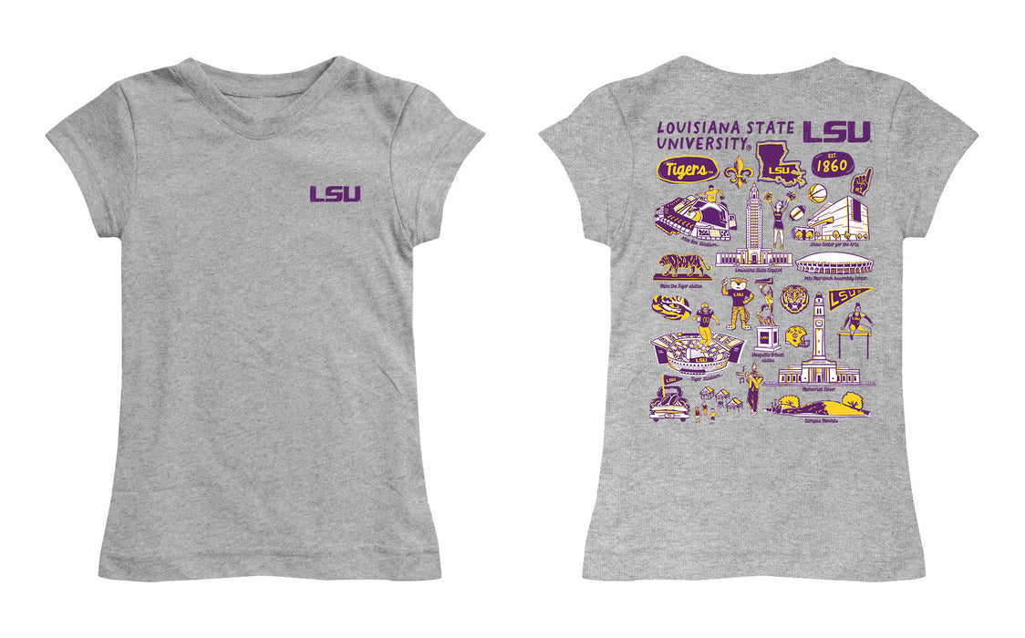 LSU Tigers Hand Sketched Vive La Fete Impressions Artwork Grey Girls Cotton Short Sleeve Tee - Vive La Fête - Online Apparel Store