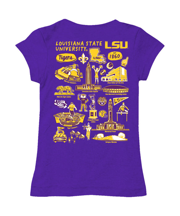 LSU Tigers Hand Sketched Vive La Fete Impressions Artwork Purple Girls Cotton Short Sleeve Tee - Vive La Fête - Online Apparel Store