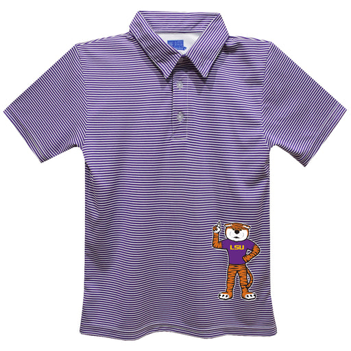 LSU Tigers Stripes Short Sleeve Polo Box Shirt Purple