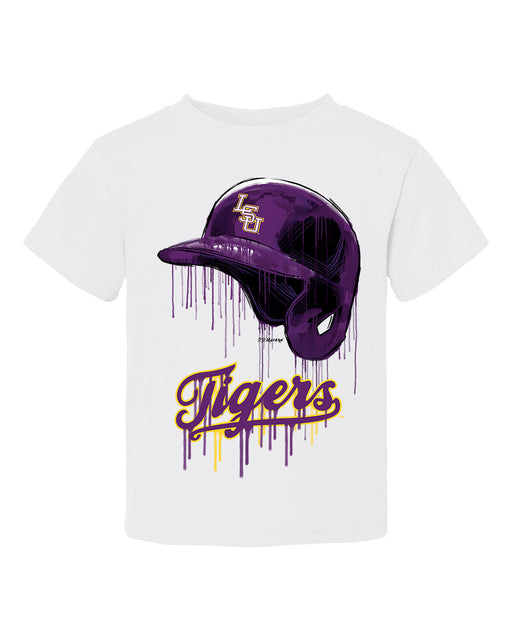LSU Tigers Original Dripping Baseball Helmet White T-Shirt Cotton by Vive La Fete