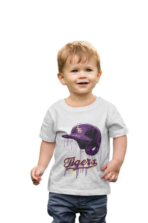 LSU Tigers Original Dripping Baseball Helmet White T-Shirt Cotton by Vive La Fete - Vive La Fête - Online Apparel Store