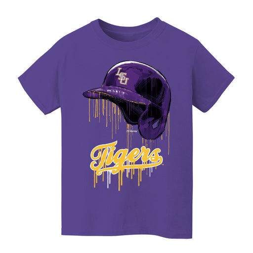 LSU Tigers Original Dripping Baseball Helmet Purple T-Shirt Cotton by Vive La Fete