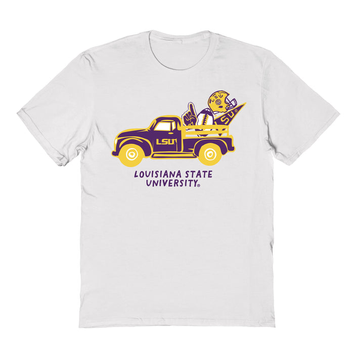 LSU Tigers Hand Sketched Vive La Fete Impressions Truck Kids White Cotton T-shirt