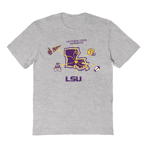 LSU Tigers Hand Sketched Vive La Fete Impressions Icones Kids Grey T-shirt
