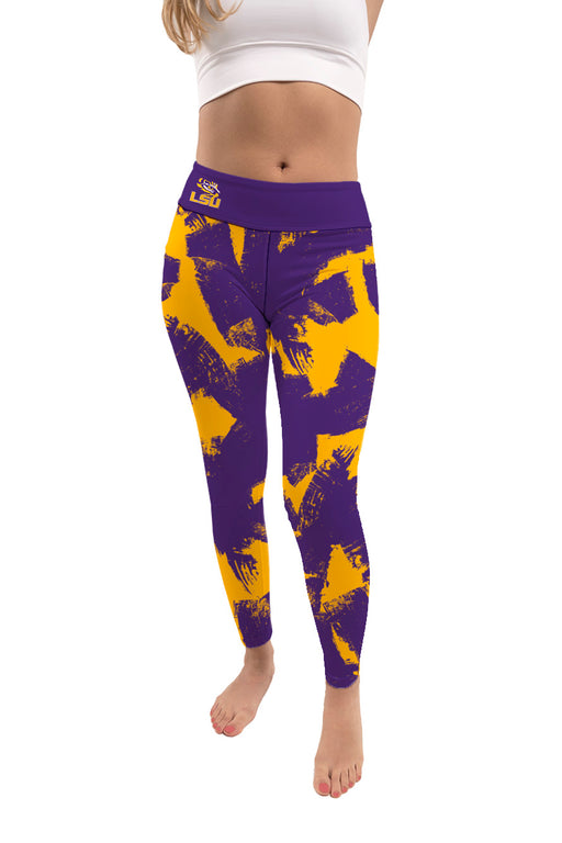 LSU Tigers Vive La Fete Paint Brush Logo on Waist Women Purple Yoga Leggings