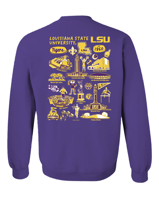 LSU Tigers Hand Sketched Vive La Fete Impressions Artwork Purple Crew Neck Sweatshirt for Women - Vive La Fête - Online Apparel Store