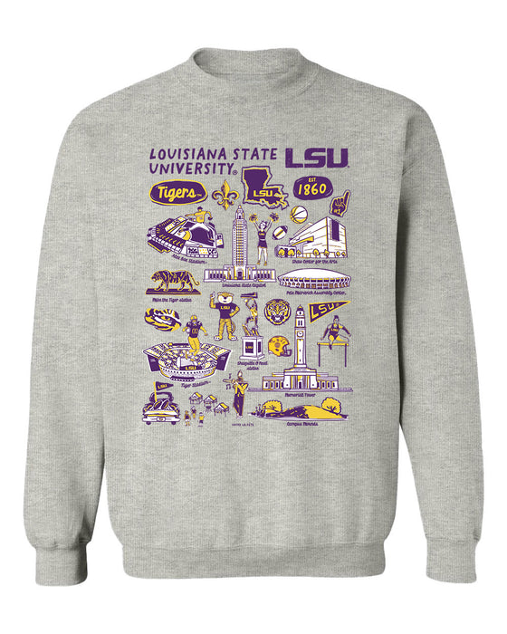 LSU Tigers Hand Sketched Vive La Fete Impressions Grey Cotton Crewneck Sweatshirt for Women