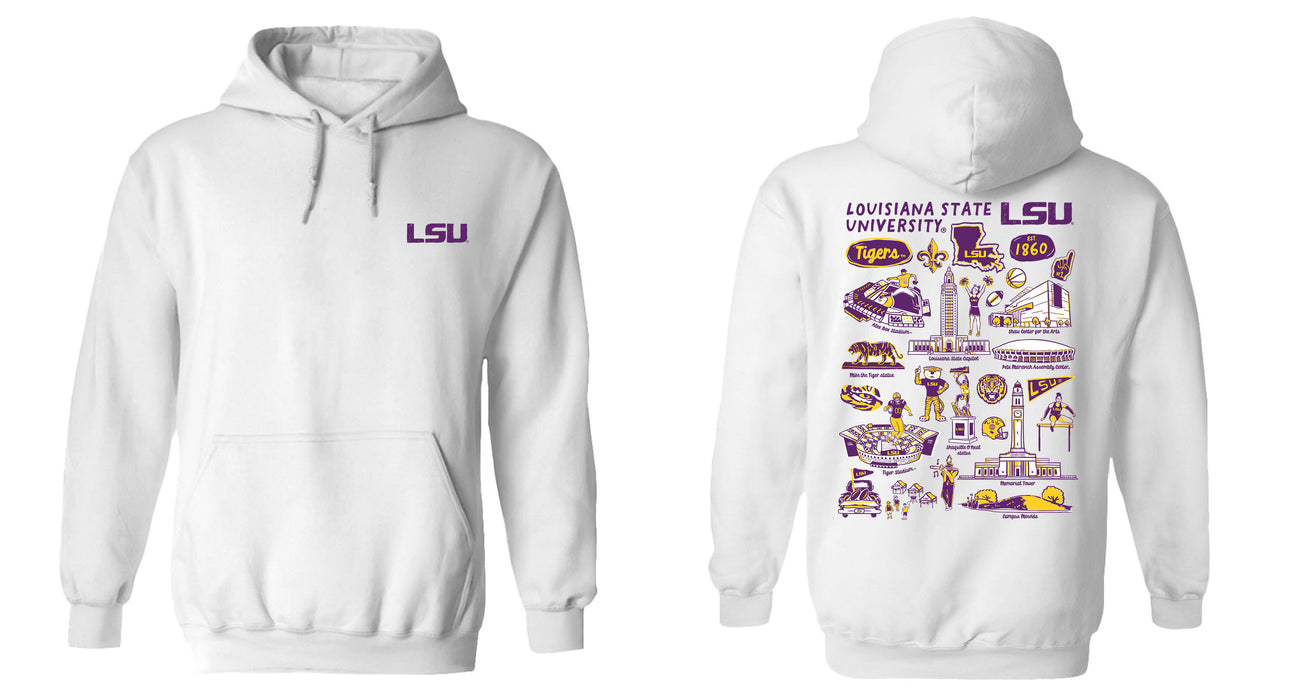 LSU Tigers Hand Sketched Vive La Fete Impressions Artwork Purple Cotton Fleece Long Sleeve Hoodie - Vive La Fête - Online Apparel Store