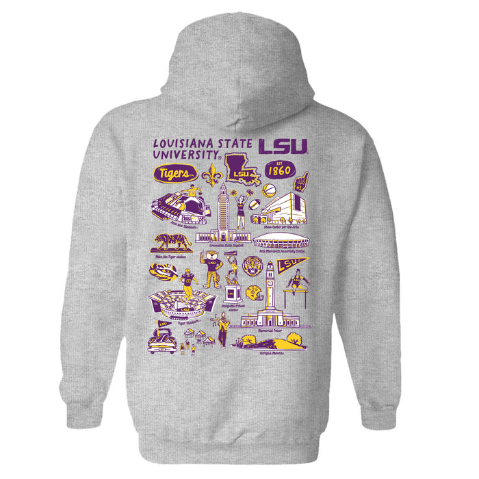 LSU Tigers Hand Sketched Vive La Fete Impressions Artwork Purple Cotton Fleece Long Sleeve Hoodie - Vive La Fête - Online Apparel Store
