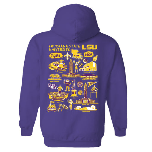 LSU Tigers Hand Sketched Vive La Fete Impressions Artwork Purple Cotton Fleece Long Sleeve Hoodie - Vive La Fête - Online Apparel Store