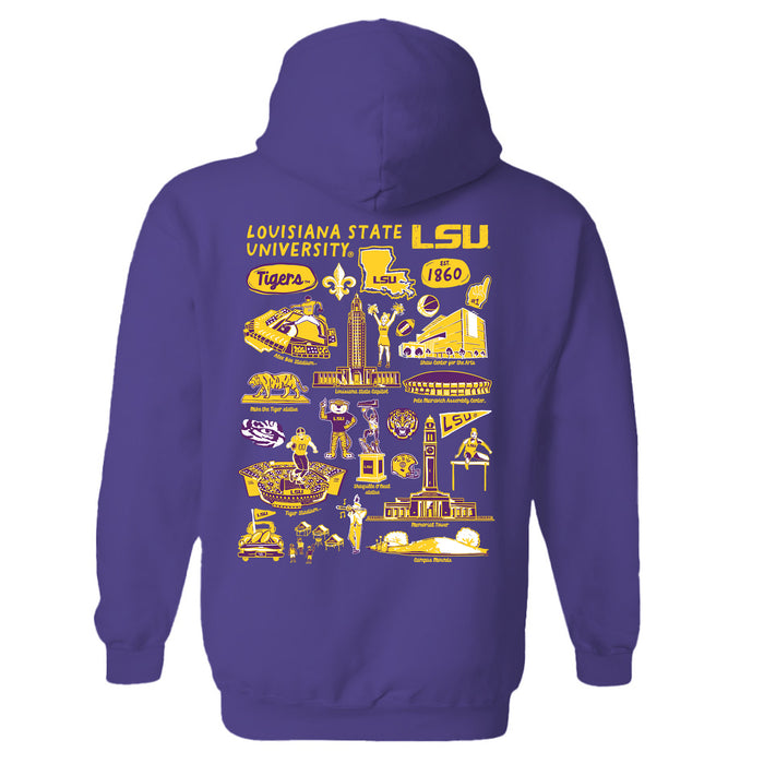 LSU Tigers Hand Sketched Vive La Fete Impressions Artwork Purple Cotton Fleece Long Sleeve Hoodie - Vive La Fête - Online Apparel Store