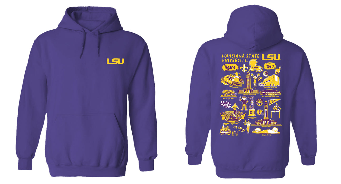 LSU Tigers Hand Sketched Vive La Fete Impressions Artwork Purple Cotton Fleece Long Sleeve Hoodie - Vive La Fête - Online Apparel Store