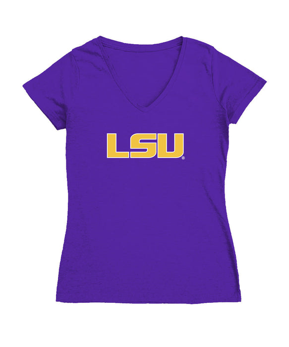 LSU Tigers Women's V-neck Fitted Cotton T-Shirt Purple