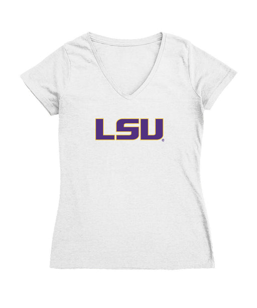 LSU Tigers Women's V-neck Fitted Cotton T-Shirt White