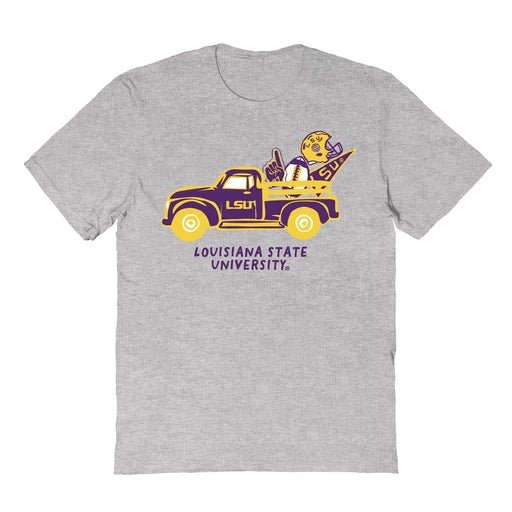LSU Tigers Hand Sketched Vive La Fete Impressions Truck Grey T-shirt for Women