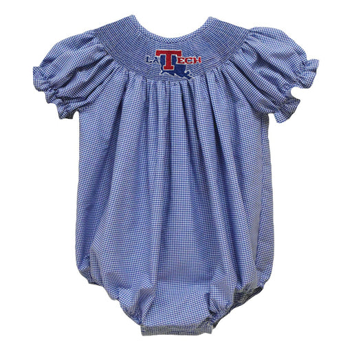 Louisiana Tech Bulldogs Smocked Royal Gingham Short Sleeve Girls Bubble