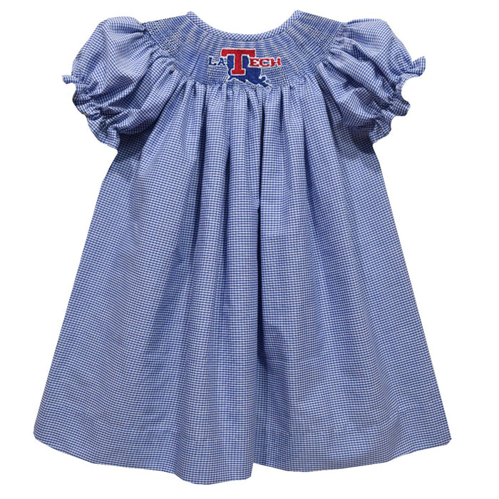 Louisiana Tech Bulldogs Smocked Royal Gingham Short Sleeve Bishop