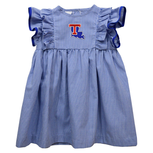 Louisiana Tech Bulldogs Embroidered Royal Gingham Ruffle Dress