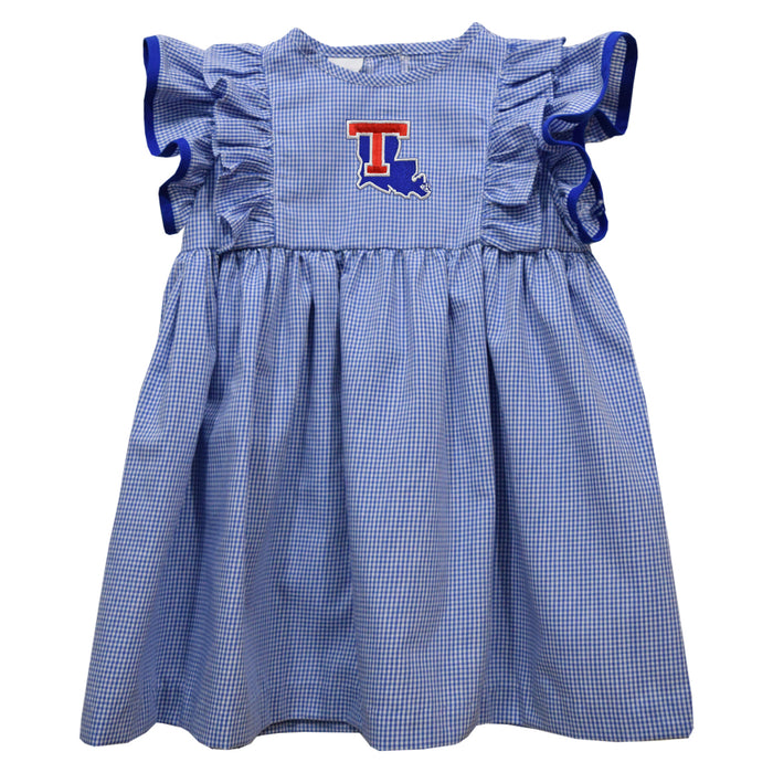 Louisiana Tech Bulldogs Embroidered Royal Gingham Ruffle Dress