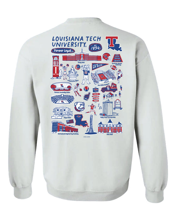 Louisiana Tech Bulldogs Hand Sketched Vive La Fete Impressions Artwork Navy Crew Neck Sweatshirt for Women - Vive La Fête - Online Apparel Store