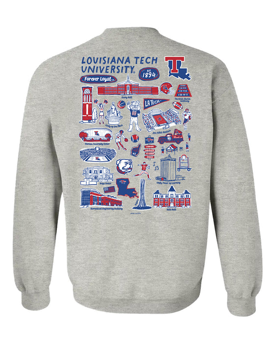 Louisiana Tech Bulldogs Hand Sketched Vive La Fete Impressions Artwork Navy Crew Neck Sweatshirt for Women - Vive La Fête - Online Apparel Store