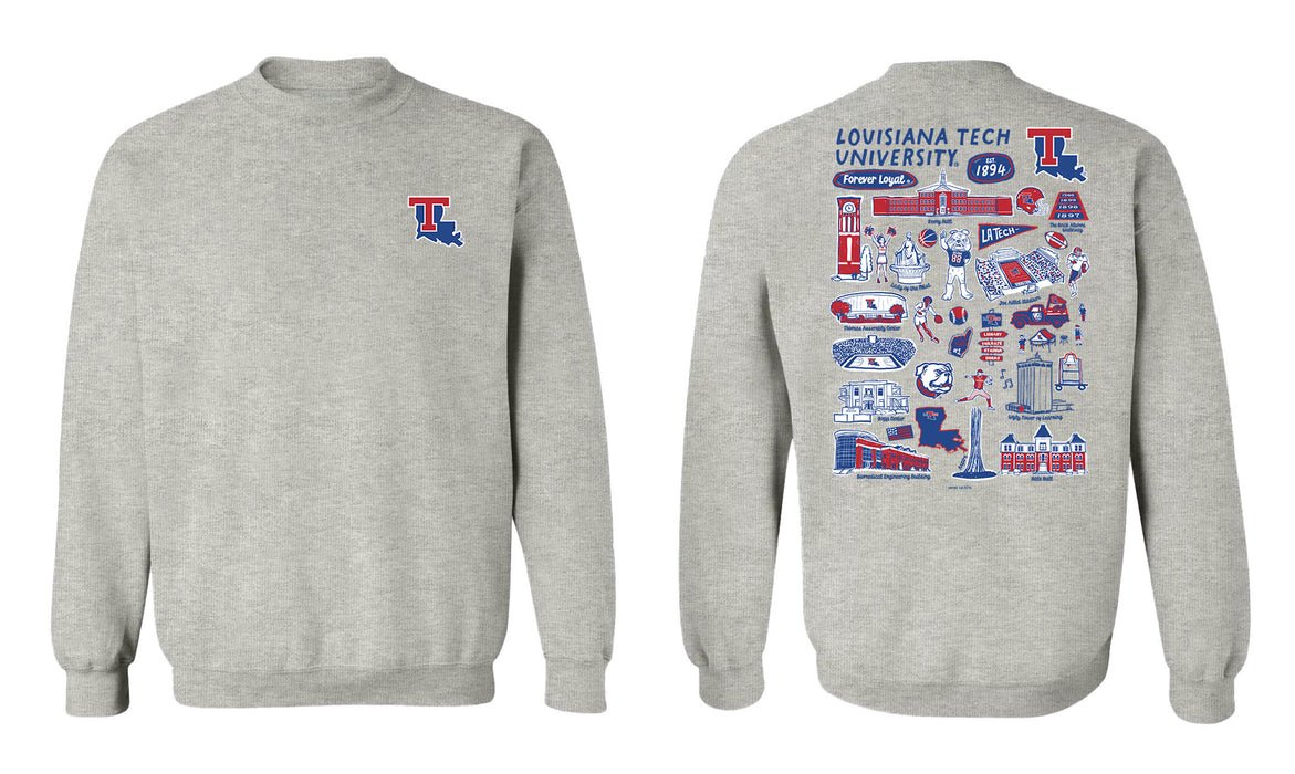 Louisiana Tech Bulldogs Hand Sketched Vive La Fete Impressions Artwork Navy Crew Neck Sweatshirt for Women - Vive La Fête - Online Apparel Store