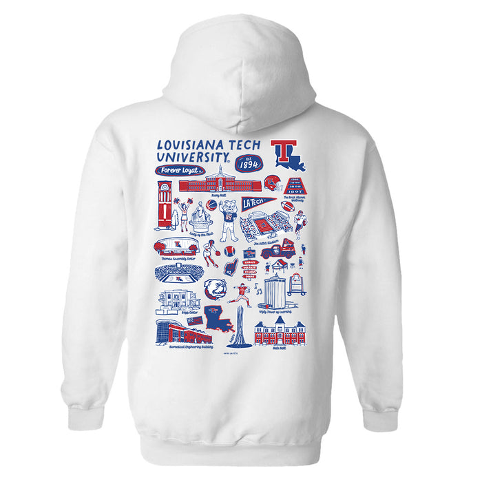 Louisiana Tech Bulldogs Hand Sketched Vive La Fete Impressions Artwork Navy Cotton Fleece Long Sleeve Hoodie - Vive La Fête - Online Apparel Store
