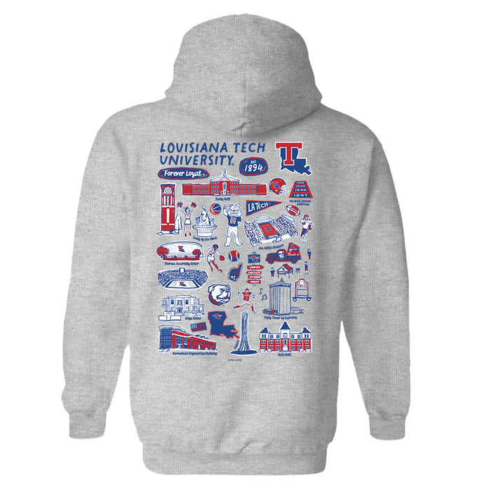 Louisiana Tech Bulldogs Hand Sketched Vive La Fete Impressions Artwork Navy Cotton Fleece Long Sleeve Hoodie - Vive La Fête - Online Apparel Store