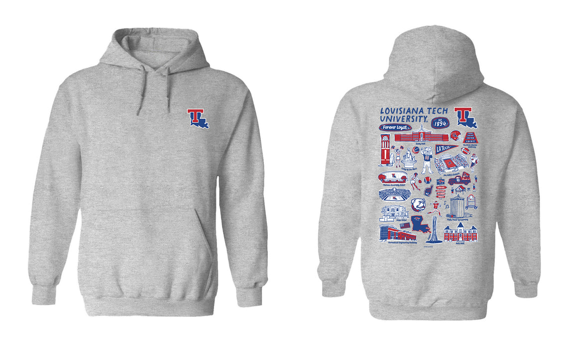 Louisiana Tech Bulldogs Hand Sketched Vive La Fete Impressions Artwork Navy Cotton Fleece Long Sleeve Hoodie - Vive La Fête - Online Apparel Store