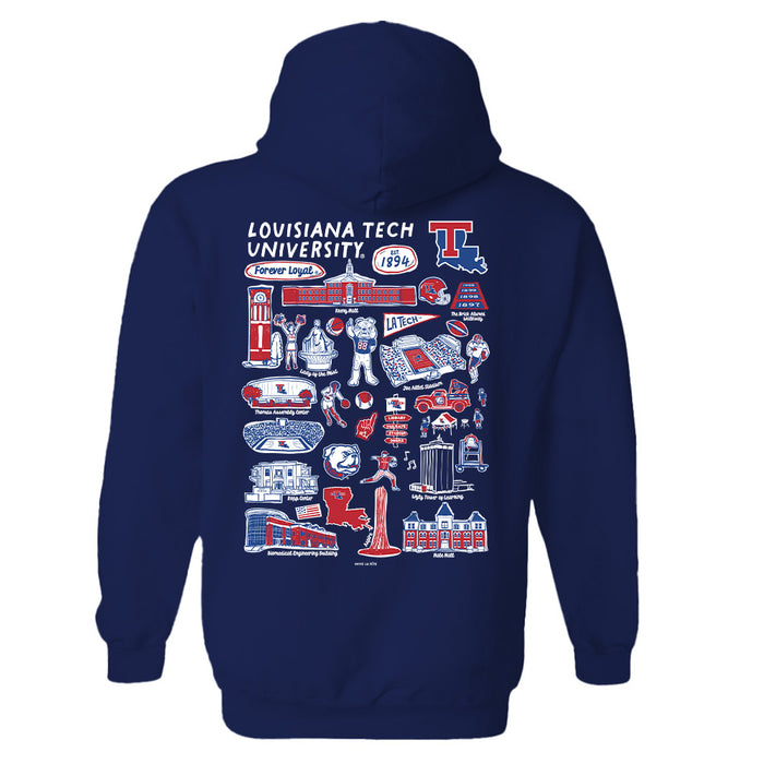 Louisiana Tech Bulldogs Hand Sketched Vive La Fete Impressions Artwork Navy Cotton Fleece Long Sleeve Hoodie - Vive La Fête - Online Apparel Store