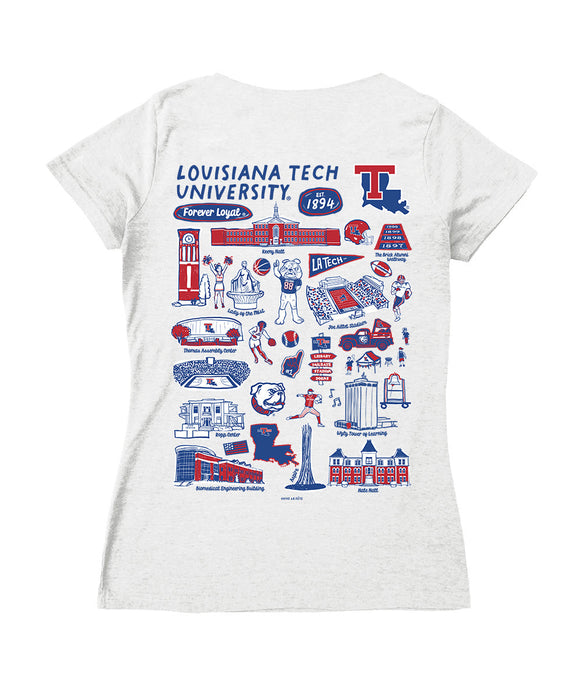 Louisiana Tech Bulldogs Hand Sketched Vive La Fete Impressions Artwork Navy Women Cotton Short Sleeve V-Neck Tshirt
