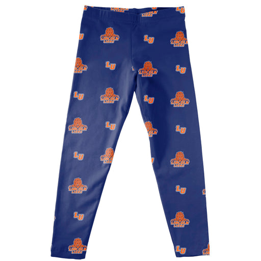 Lincoln University Lions Vive La Fete Girls Game Day All Over Two Logos Elastic Waist Classic Play Blue Leggings Tights