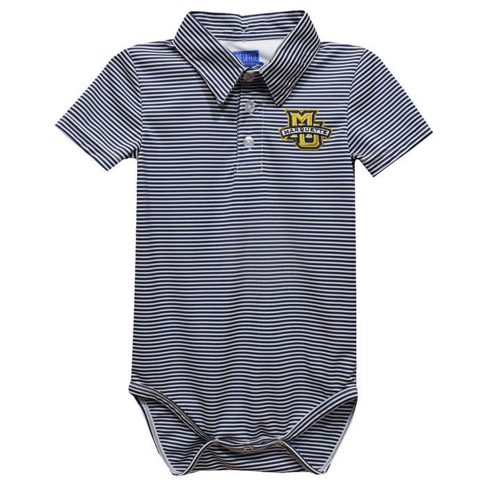 Marquette Golden Eagles Embroidered Navy Stripes Stripe Knit Polo Onesie
