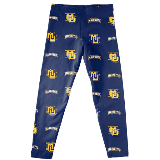 Marquette Golden Eagles Vive La Fete Girls Game Day All Over Logo Elastic Waist Classic Play Navy Leggings Tights