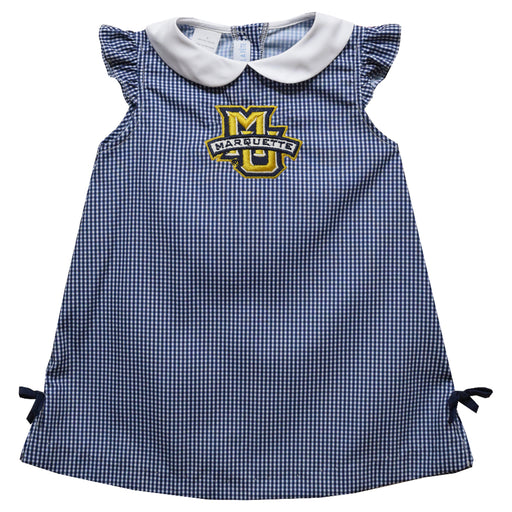 Marquette Golden Eagles Embroidered Navy Gingham A Line Dress